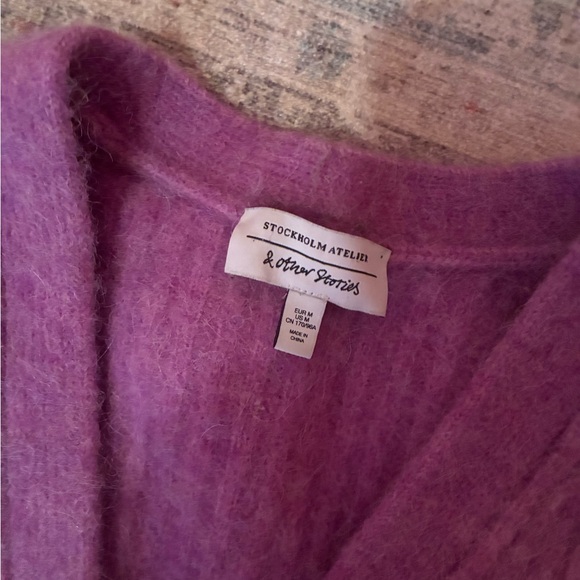 & Other Stories Cardigan Sweater Alpaca & Wool Purple Cropped Women M Coquette - Picture 10 of 11